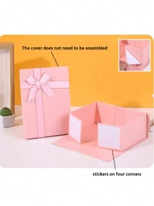 1pc Gift Packaging Box, Simple Design, Pink Color, Ribbon Bowknot, Folding Box With Lid And Base Fit For Party, Festival Gifts Wrapping, For Girlfriend, Birthday Gifts Wedding Gifts Wrapping Different Sizes To Choose Back To School Gift Wrap Best Gift Packaging - Multicolor - View 6