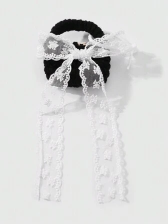 Kawaii 1 pieza Funda de auriculares de estilo coreano hecha a mano, delicada y dulce, en color negro/rosa, con lazo bordado de encaje blanco, accesorio de llavero con colgante de estrella, adecuado para uso diario de niñas/mujeres, regalo
