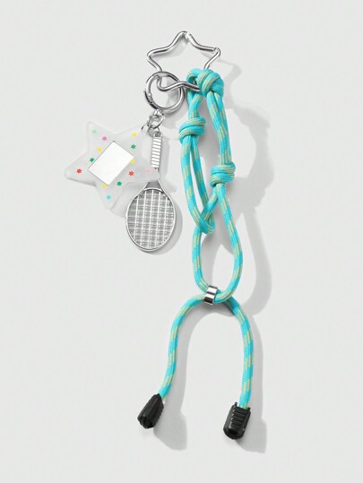 Kawaii 1 pièce Porte-clés en forme d'étoile de raquette de tennis polyvalent et chic avec lanière bleue, accessoire pour sac DIY, convient comme cadeau pour les femmes