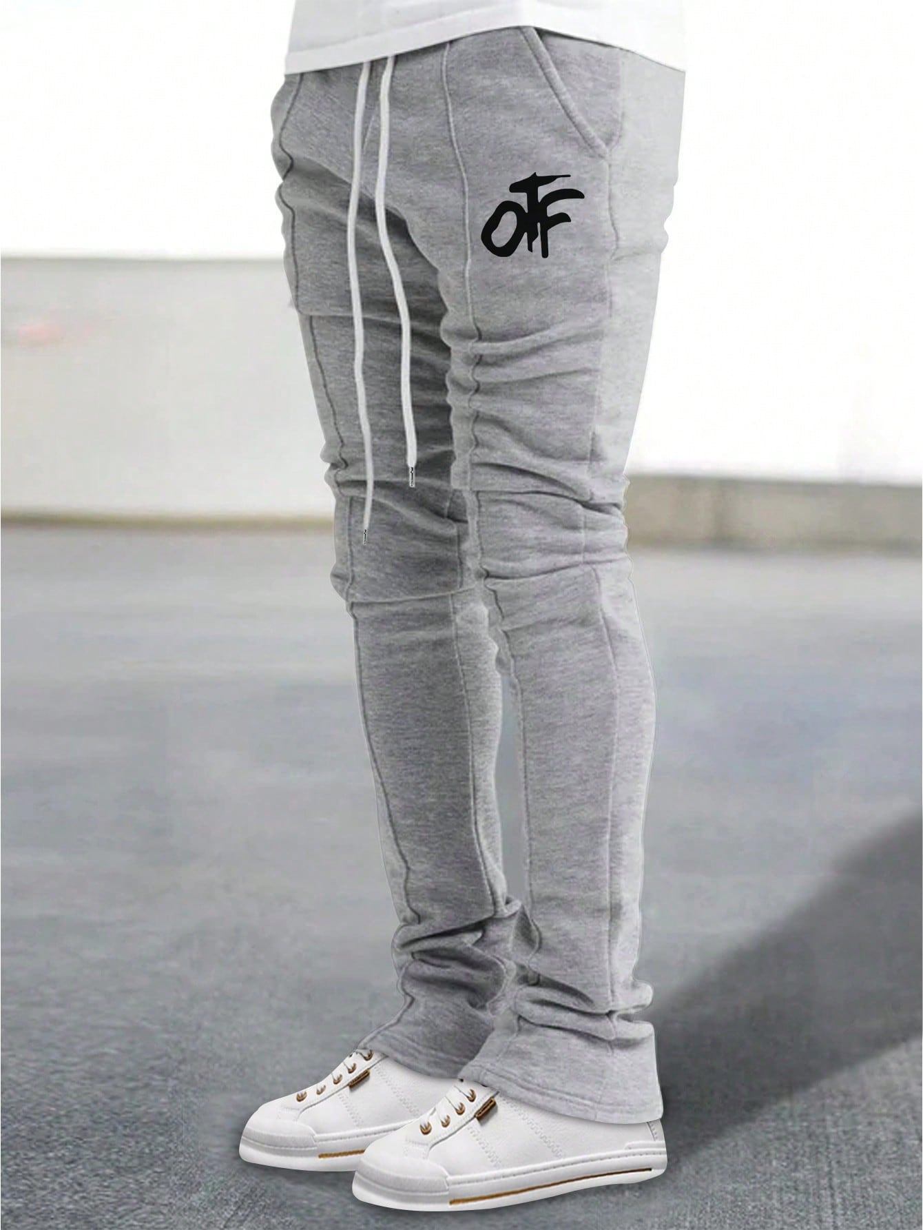 Manfinity Dauomo Men's Letter Print Casual Lounge Pants With Front Tie And Pockets, Minimalistic Design