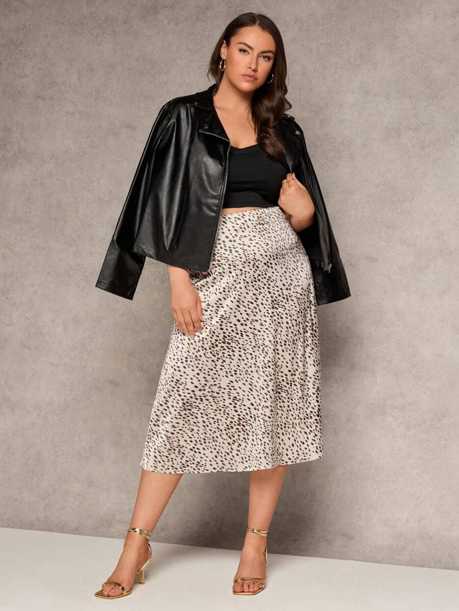 SHEIN Clasi Damen große Größen Alloverdruck Rock mit hoher Taille, elegant & stylisch