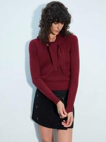 Maija Women Solid Color Long Sleeve Casual Sweater, Minimalist Fashion For Everyday Wear Valentine's Day,Festival - Burgundy - View 4