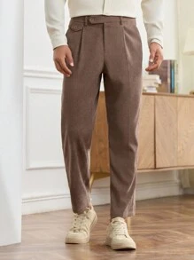 Manfinity Homme 男士纯色前扣褶皱休闲裤，简约日常穿着