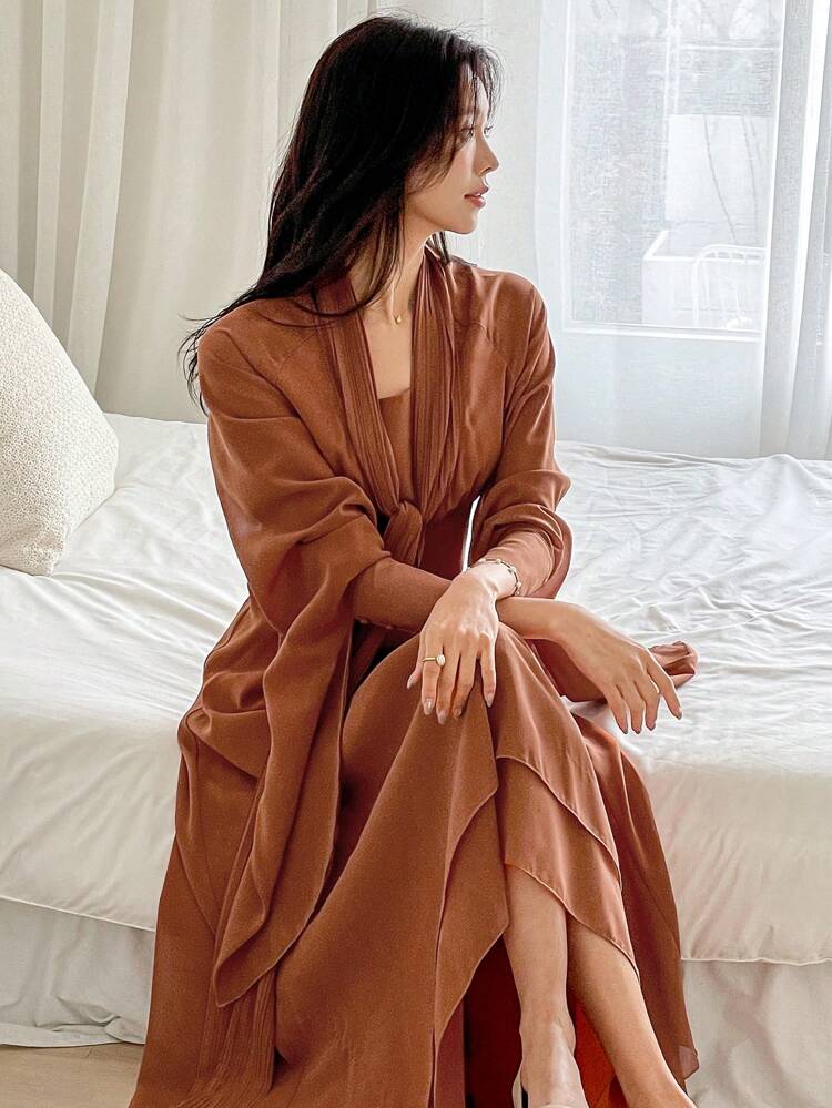 Vacation Style V-Neck Tie Waist Dress