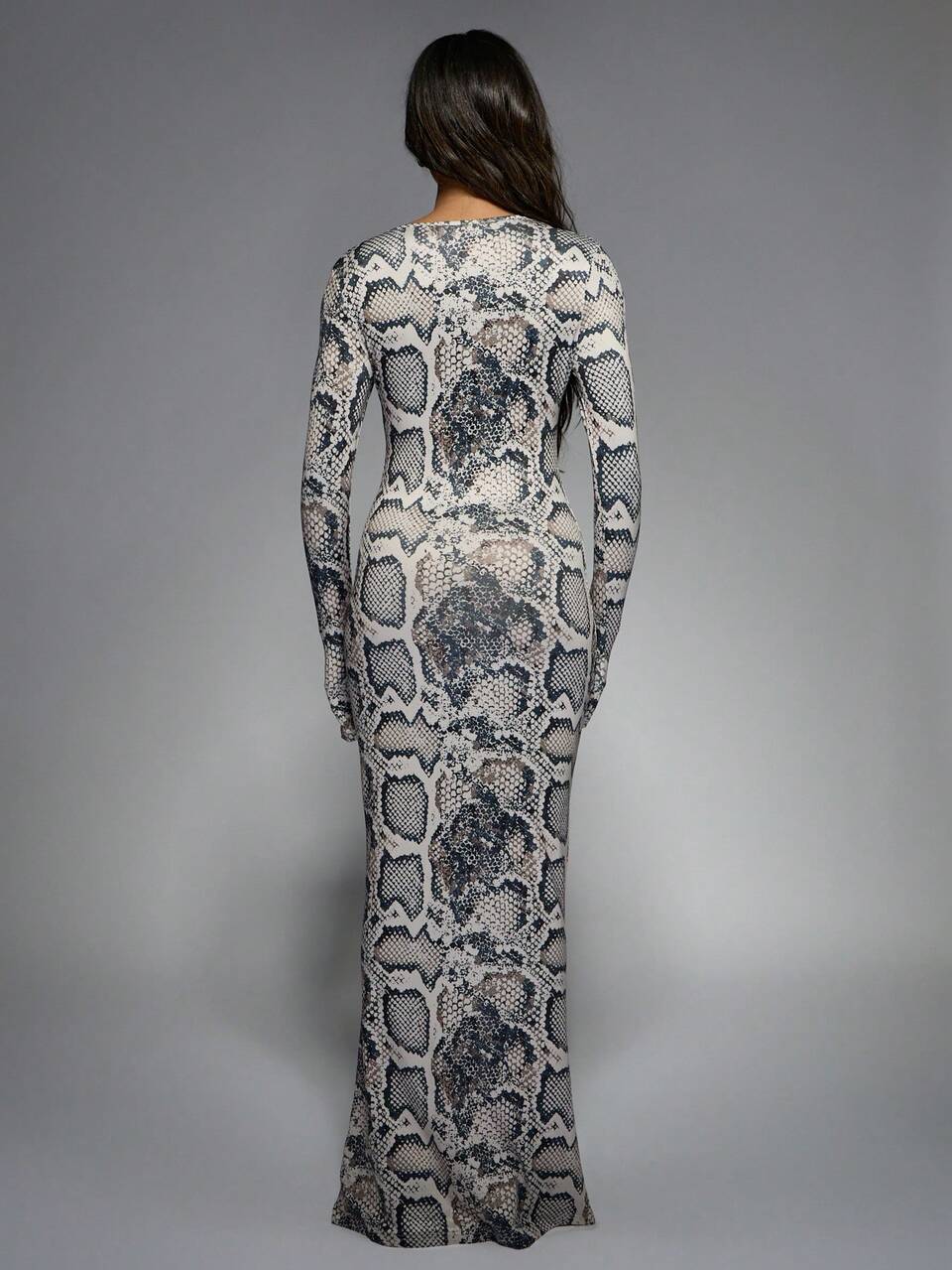 MISSGUIDED Snake Print Bodycon Maxi Dress With Long Sleeves