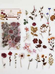 1Pack(40Pcs) Vintage Pressed Flower Pet Sticker For Decorating Diy Scrapbooking And Journaling,Handmade Card Making,Craft Supplies, Scrapbooking Stickers, DIY Decor - Multicolor - View 1