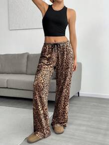 Muchica Women's Velvet Leopard Print Flared Leg Pants, New Design - Multicolor - View 5