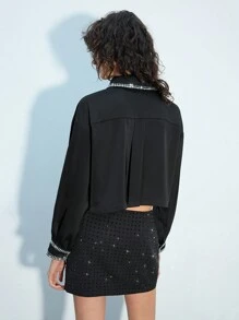 Maija Blusa corta de mujer de otoño de un solo pecho adornada con cristales, vestimenta de moda para el Día de San Valentín y festivales