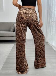 Muchica Women's Velvet Leopard Print Flared Leg Pants, New Design - Multicolor - View 2