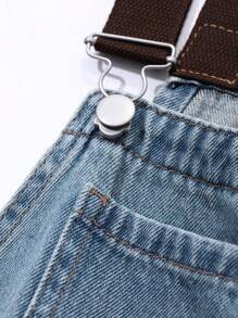 DAZY Women's Contrast Color Strap Loose Casual Wide Leg Denim Jumpsuit - Medium Wash - View 8