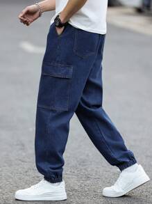 Manfinity Hypemode Deep Blue Washed Casual Slim Fit Tapered Men's Jeans - Dark Wash - View 2