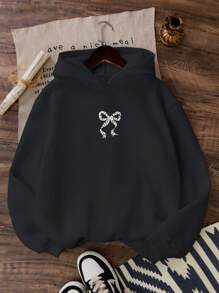 Sparklyn Tween Girls Leopard Bow Print Long Sleeve Hoodie Sweatshirt - Black - View 1