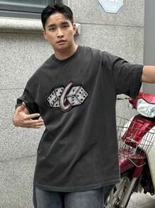 DAZY Men's Distressed Grey T-Shirt With Dice Number Graphic,Fall Clothes