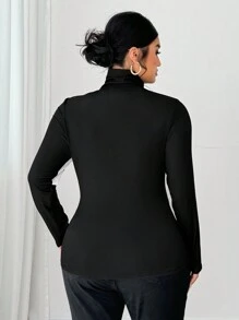 Elenzga Women Plus Size Elegant Floral Print Long Sleeve High Neck T-Shirt Fall Cloth For Women - Black - View 2