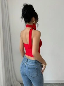 Elenzga Top corto con bandeau estilo flor de rosa, color rojo, adecuado para el Día de San Valentín, citas nocturnas, uso informal