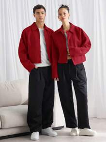 Manfinity INSISELF Men's Loose Fit Notched Collar Long Sleeve Jacket, Suitable For Autumn/Winter - Burgundy - View 3