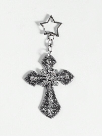 1pc Y2K Gothic Style Black Crystal Pistol Cross Pendant Bag Charm, Halloween