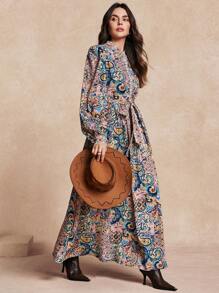 Chiquease 女士优雅拼布印花长袖连衣裙 - 彩色 - 查看 5