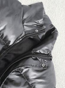 RueChic Men Solid Zip-Up Drawstring Hem Regular Padded Coat - Dark Grey - View 3