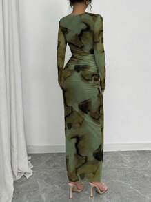 Selianne 优雅渐变长袖修身女士连衣裙