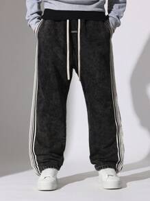 SUMWON Straight Fit Pull On Washed Jean With Side Tape - Black - View 1