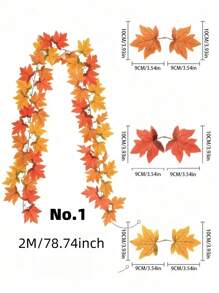 1Pc 2M Long Artificial Autumn Maple Leaf Garland Simulation Plant, Autumn Hanging Autumn Leaf Vine, 7 Styles Available, Suitable For Weddings, Dinner Decorations, Suitable For Gardens, Stairs, Corridors, Dining Tables, Curtain Decorations, Home Decorations, Autumn Decorations