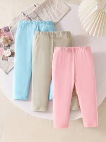 SHEIN paquete de 4 piezas de leggings de punto elástico con estampado lindo de animales y fresas, estilo coreano, para niñas bebés