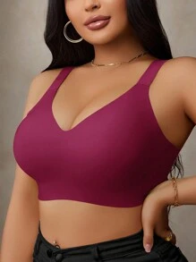 Áo ngực không dây mềm mại không đường may viền thạch cỡ lớn dành cho nữ có cúp đúc - Màu đỏ tím - Xem 5