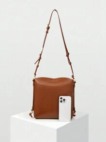 MOTF PREMIUM PU LEATHER BUCKET BAG - Brown - View 4