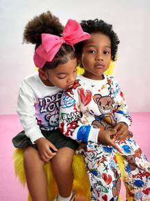 男童圆领长袖印花休闲装 - 上衣和裤子套装