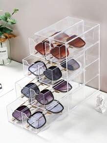SHEIN 1pc 4 Layers 4 Drawers Transparent Pull-Out Eyeglasses & Sunglasses Organizer Box With Drawer Handle - Clear - View 2