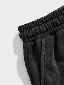 ROMWE MEN Street Life Men's Drawstring Waist Pockets Loose Casual Shorts - Black - View 4