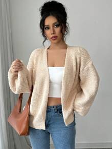 SHEIN Unity جاكيت كارديجان ناعم وفلفي جديد لفصلي الخريف والشتاء ، كنزة صوفية فضفاضة كبيرة الحجم للنساء - لون مشمشي - مشاهدة 4
