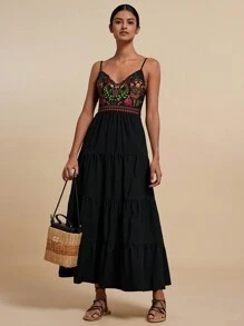 Travachic Women's Floral Print Vacation Casual Maxi Slip Dress - Black - View 1
