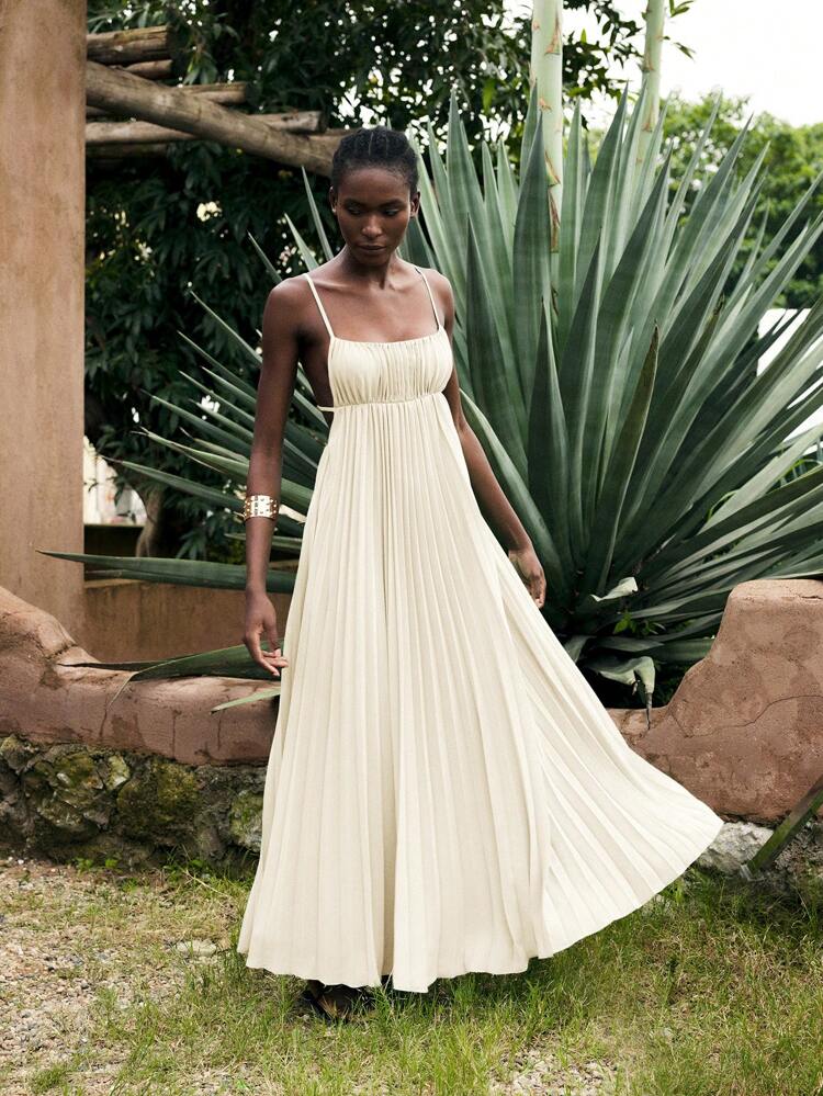 SHEIN Maija Women's White Decorative Versatile Modern Urban Casual Resort Beach Wear, Loose Design Linen Color Shirt Collar Pleated Mid-Length Dress  St Patrick's Day Women Easter Summer Outfits Easter Dress Women Party Top Beach Dress Summer Holiday Outfits Each Vacation Outfits For Women  Summer Outfit For Women Going Out Outfits Graduation Graduation Outfit  Casual Dresses  Casual Blouses For Women