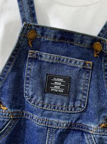 SHEIN Babyjongens Zomer Casual Patched Detail Baggy Straight Leg Denim Overalls Jumpsuit Jeans Shorts Zonder T-shirt, Voor Lente/Zomer Outfits, Kinderen Denim Romper