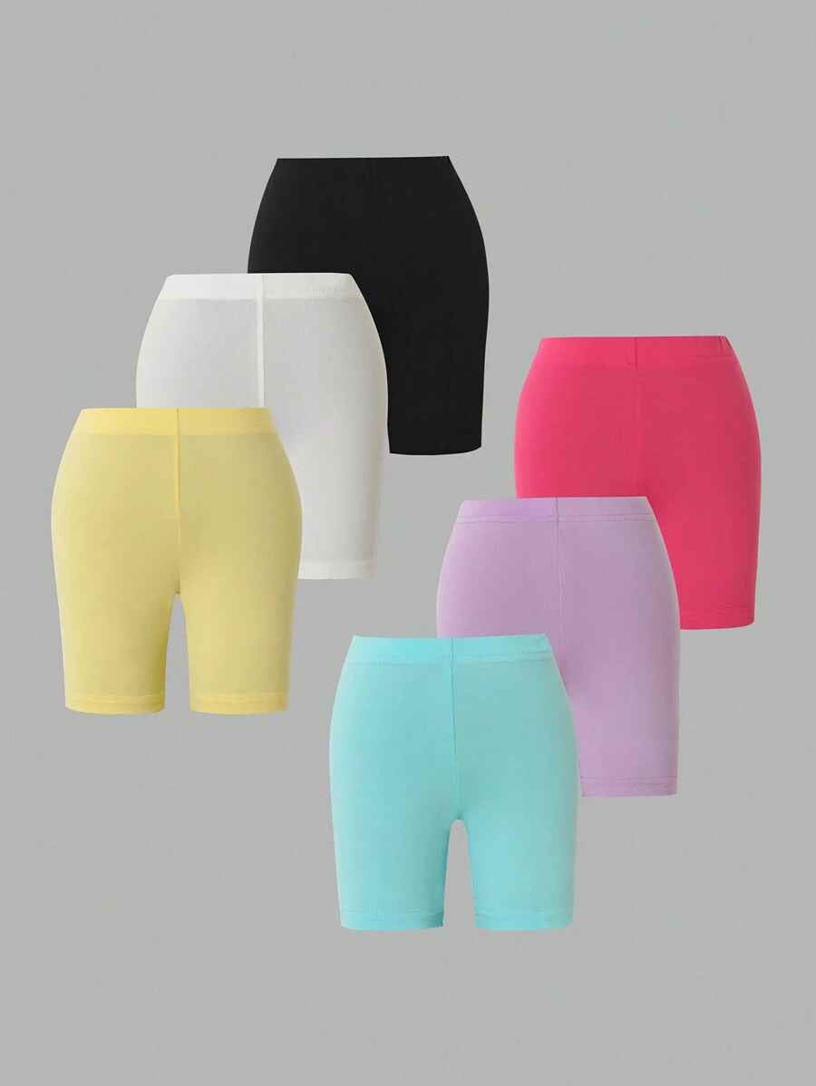 SHEIN 6 件套女童简约休闲纯色短裤套装