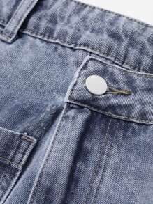 DAZY 1 pièce Jupe en jean casual longue avec taille asymétrique et double poche pour femmes - Bleu azur - Voir 9