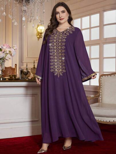 Al Najma 大码奢华亮片刺绣长袍，简约优雅的阿拉伯风格长袍