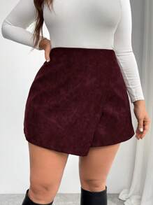 SHEIN Privé Shorts tipo culotte estampados con hojas de corte holgado en talla grande, uso casual y cómodo para diario, primavera/otoño