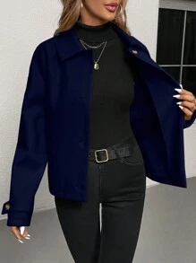 SHEIN Clasi 女士短款纯色休闲外套，秋冬