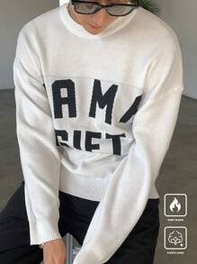 Manfinity CasualKnits Men's Round Neck Long Sleeve Letter Print Minimalist Casual Sweater - Multicolor - View 3