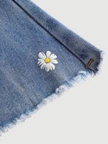 SHEIN Baby Mädchen Hose aus blauer Jeans-Cordhose mit Gänseblümchen Muster und dehnbarem Bund