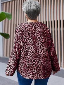 EMERY ROSE Plus Size Dames Luipaard Print Lange Mouw Shirt, Herfst