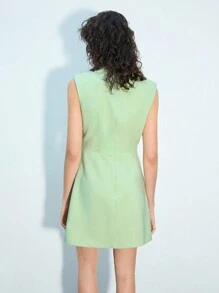 SHEIN Maija Women's Green Round Neck Wide Strap Pad Short A-Line Dress, Fashionable Versatile Daily Wear Festival - Green - View 4