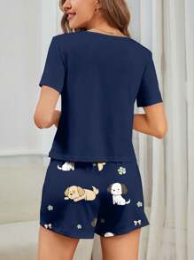 2pcs/Set Women Cute Puppy Pajama Set