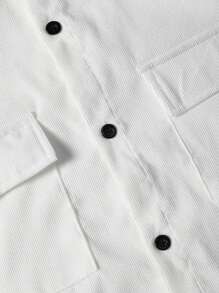 Manfinity Homme 男士休闲纯色长袖衬衫，秋冬季 - 白色 - 查看 4