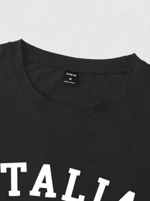 Manfinity Homme Men's Letter Print Round Neck Loose Fit Short Sleeve Casual T-Shirt - Black - View 5