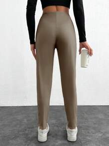 SHEIN Cottnline Women Solid Color Basic Slim Fit Leggings, Casual Everyday Wear - Krem - View 2