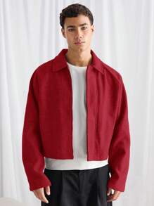 Manfinity INSISELF Men's Loose Fit Notched Collar Long Sleeve Jacket, Suitable For Autumn/Winter - Burgundy - View 1